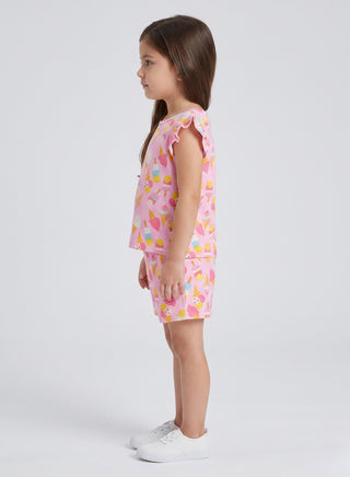 Girls Pink Tulip Print Co-od Set