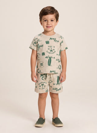 Boys Beige Green Summer Co-od Sets