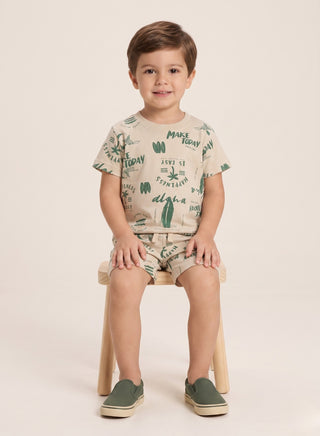 Boys Beige Green Summer Co-od Sets