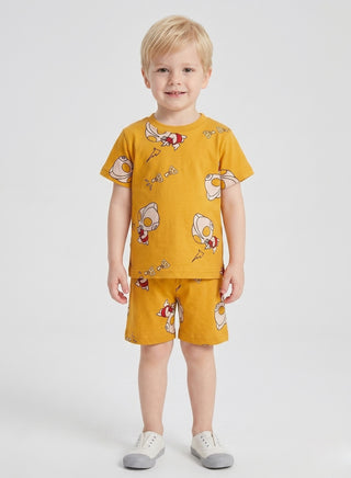 Boys Mustard Rocket Print Summer Co-od Sets