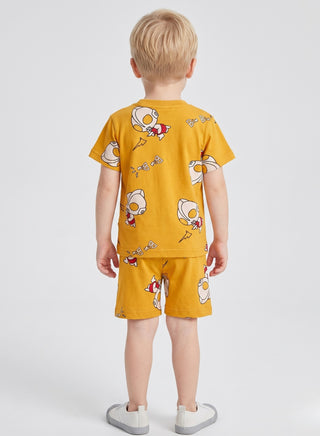 Boys Mustard Rocket Print Summer Co-od Sets