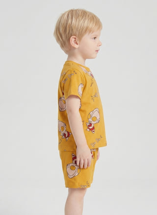 Boys Mustard Rocket Print Summer Co-od Sets
