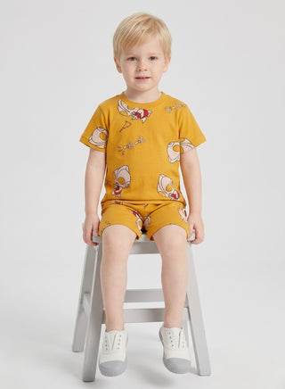 Boys Mustard Rocket Print Summer Co-od Sets