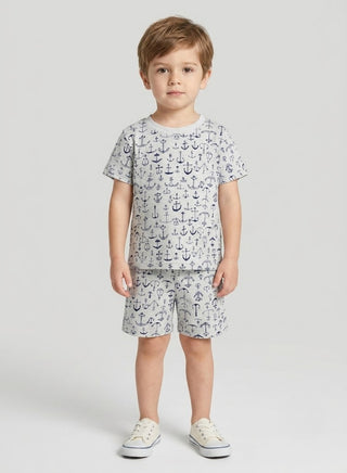 Boys Grey Anchor Print  Summer Co-od Sets