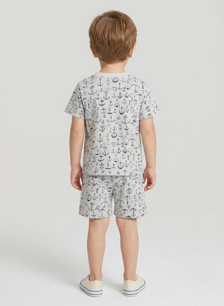 Boys Grey Anchor Print  Summer Co-od Sets