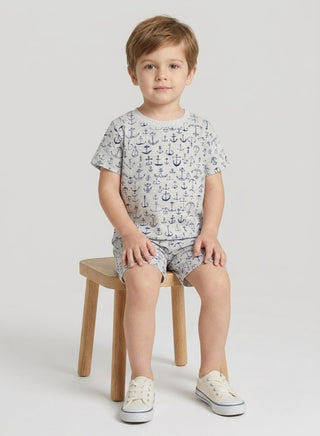 Boys Grey Anchor Print  Summer Co-od Sets
