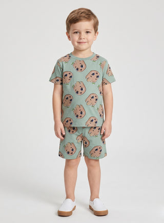 Boys  Sage Cartoon Print Summer Co-od Sets