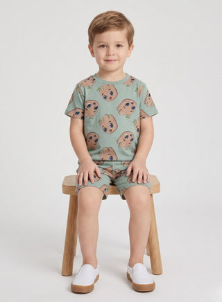 Boys  Sage Cartoon Print Summer Co-od Sets