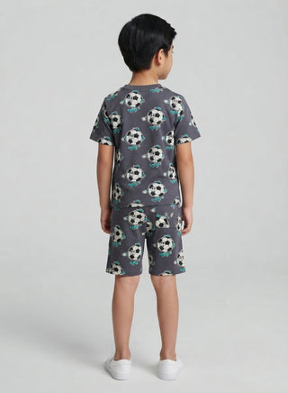 Boys Grey Football Print T-Shirt and Shorts Co-ord Set