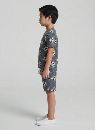 Boys Grey Football Print T-Shirt and Shorts Co-ord Set