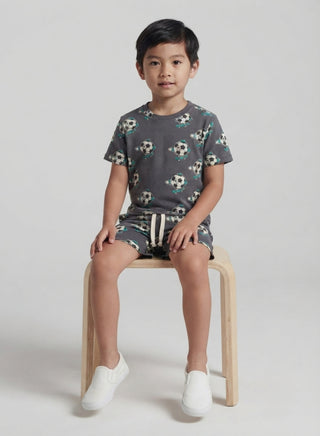 Boys Grey Football Print T-Shirt and Shorts Co-ord Set