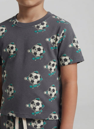 Boys Grey Football Print T-Shirt and Shorts Co-ord Set