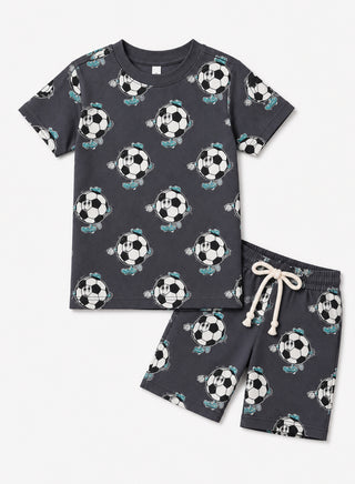 Boys Grey Football Print T-Shirt and Shorts Co-ord Set