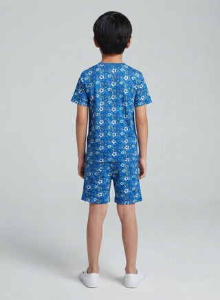 Boys Blue Soccer Print T-Shirt and Shorts Co-ord Set