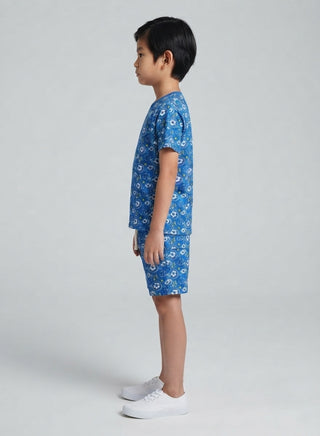Boys Blue Soccer Print T-Shirt and Shorts Co-ord Set
