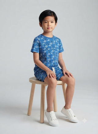 Boys Blue Soccer Print T-Shirt and Shorts Co-ord Set
