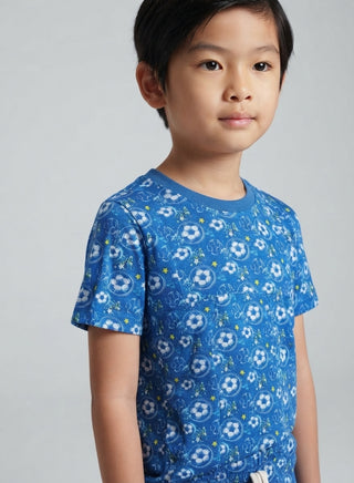 Boys Blue Soccer Print T-Shirt and Shorts Co-ord Set