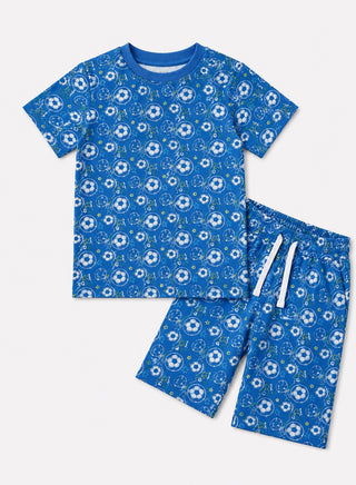 Boys Blue Soccer Print T-Shirt and Shorts Co-ord Set