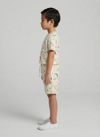 Boys Beige Dinosaur Print T-Shirt and Shorts Co-ord Set