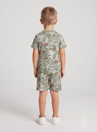 Boys Olive Green Tropical Print T-Shirt and Shorts Set