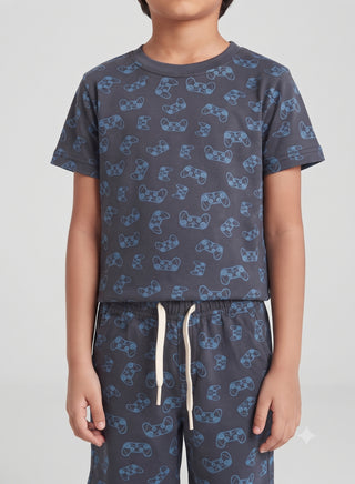 Boys Navy Gaming Controller Print T-Shirt and Shorts Set