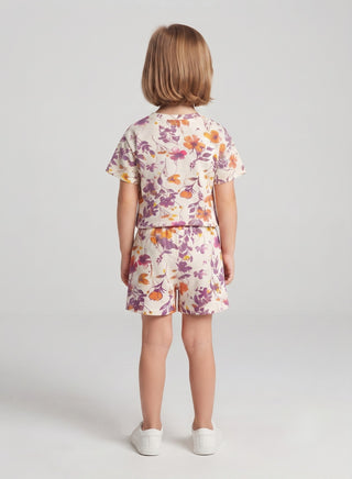 Girls White Floral Print T-Shirt and Shorts Set