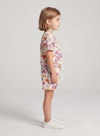Girls White Floral Print T-Shirt and Shorts Set