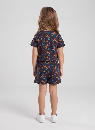Girls Navy Heart and Giraffe Print Co-ord Set