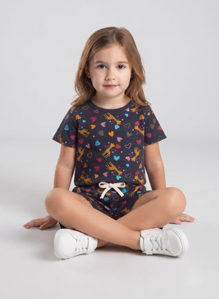 Girls Navy Heart and Giraffe Print Co-ord Set