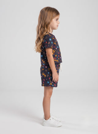 Girls Navy Heart and Giraffe Print Co-ord Set