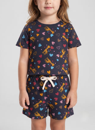 Girls Navy Heart and Giraffe Print Co-ord Set