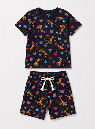 Girls Navy Heart and Giraffe Print Co-ord Set