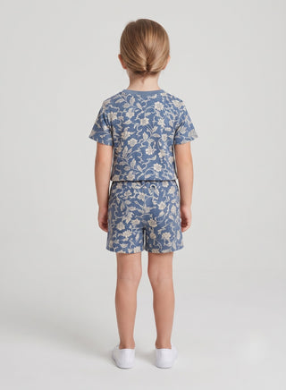 Girls Blue Floral Print T-Shirt and Shorts Set