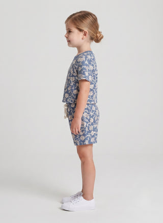 Girls Blue Floral Print T-Shirt and Shorts Set