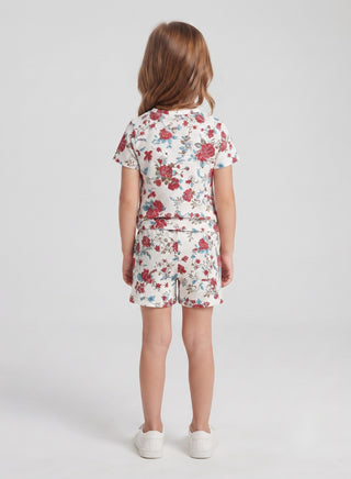 Girls White Red Floral Print Co-ord Set
