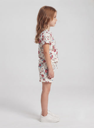 Girls White Red Floral Print Co-ord Set