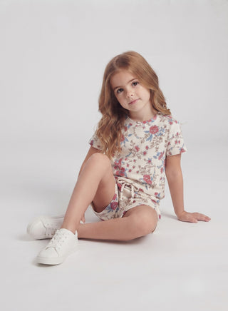 Girls White Red Floral Print Co-ord Set