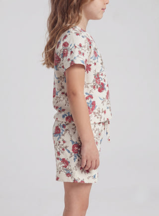 Girls White Red Floral Print Co-ord Set