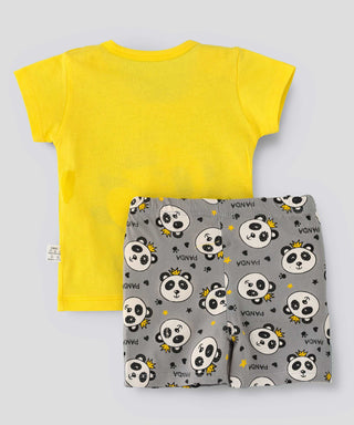 Babyqlo Panda Day Printed Tee with Shorts Set - Yellow