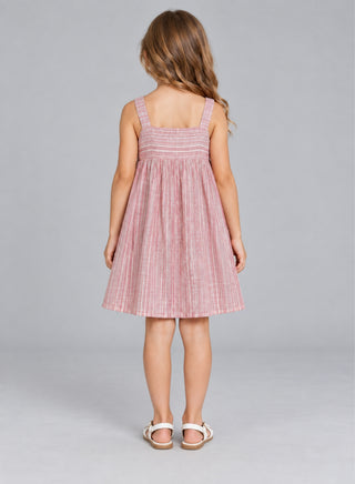 Pure cotton stripe pattern short dress for girls