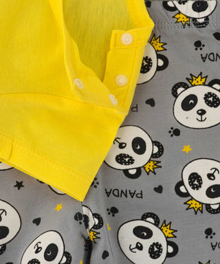 Babyqlo Panda Day Printed Tee with Shorts Set - Yellow