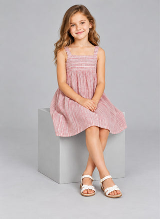 Pure cotton stripe pattern short dress for girls