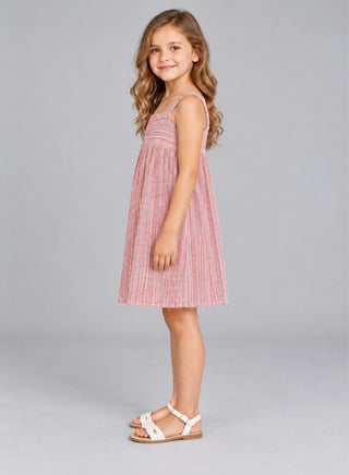 Pure cotton stripe pattern short dress for girls