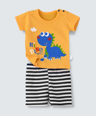 Babyqlo Hi Dino Printed Tee with Shorts Set - Yellow