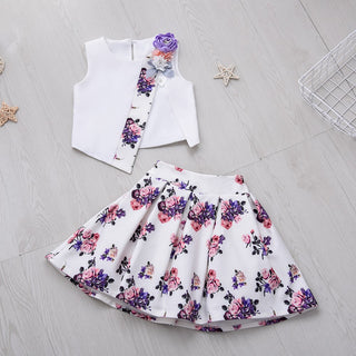 Beautiful Flower Printed Skirt with white top set for little Girls