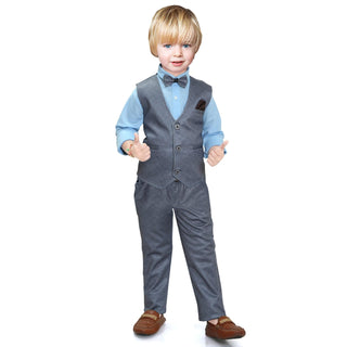 4 Pieces Kids Boys Suit shirt pants with waistcoat and bow tie formal Set long sleeve set