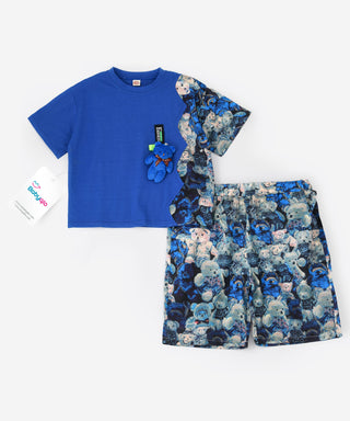 Blue t-shirt with printed shorts sets for boys