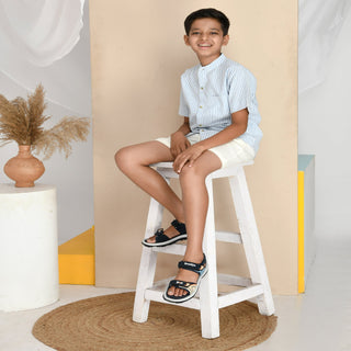 Pure cotton skyblue stripe shirt with cotton short set for boys