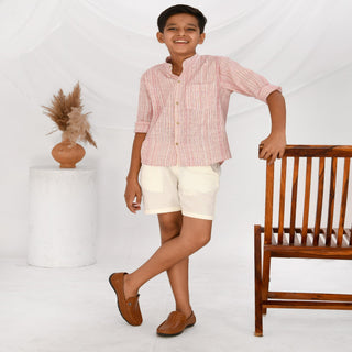 Pure cotton stripe pattern shirt with cotton short set for boys