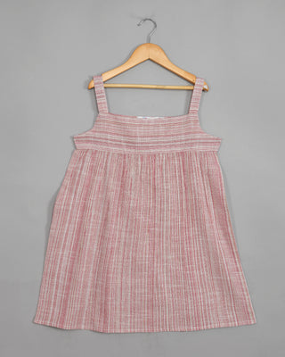 Pure cotton stripe pattern short dress for girls